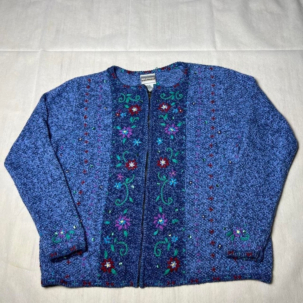 vintage Napa Valley blue full-zip cardigan sweater